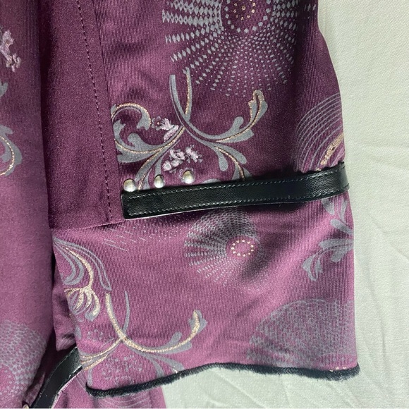 Marie Claire Abstract Whimsy Floral Festival V-neck Tunic Shirt Purple Zipper S - Picture 6 of 9